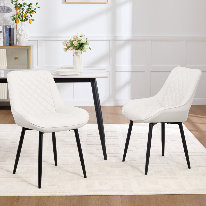 Faux Leather Upholstered Metal Dining Chair, White