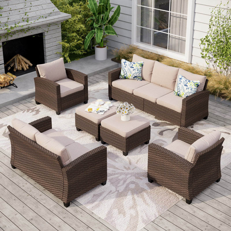 Millry All Weather Wicker/Rattan 9 - Person Seating Group with Cushions, Beige