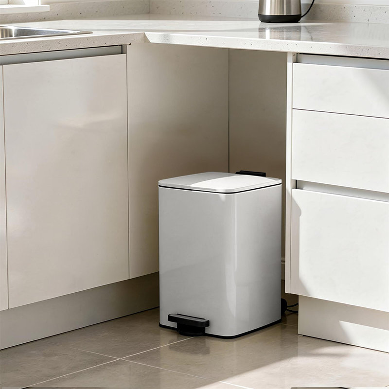 Harbour Housewares Square Stainless Steel Kitchen Pedal Bin, White