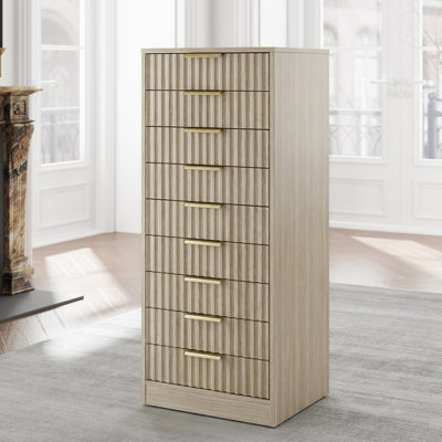 Classeur à 9 tiroirs en bois avec façades de tiroir cannelées, armoire de bureau verticale
