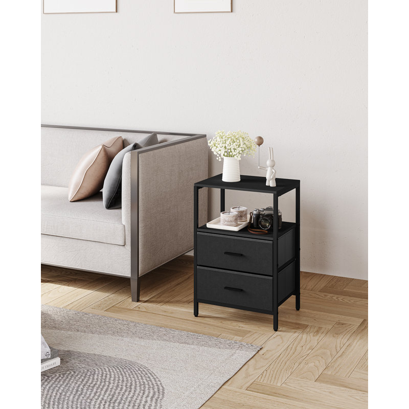 Bedside Table Set of 2 with 2 Fabric Storage Drawers, Side End Table, Bedside Cabinet with Open Storage Shelf, Nightstand for Bedroom, Livingroom, Office