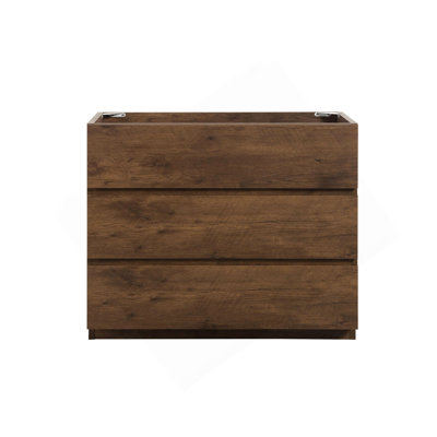 Armoire de plancher SANS lavabo, couleur noyer, avec trois tiroirs, pré-assemblée