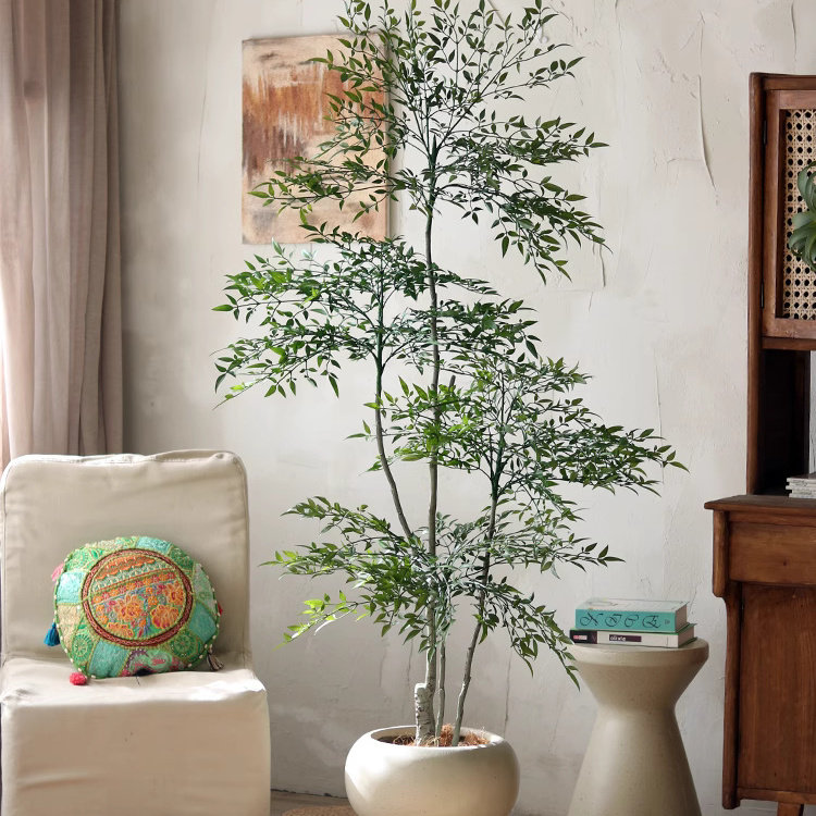 Lifelike Nandina Indoor Tree, 47" H x 19" W x 4.9" D