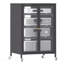 Armoire de rangement multimédia haute 35,8 po avec roulettes, meuble télé stéréo AV avec 4 tablettes et porte réglables en verre, structure en acier robuste pour le salon, assemblage facile