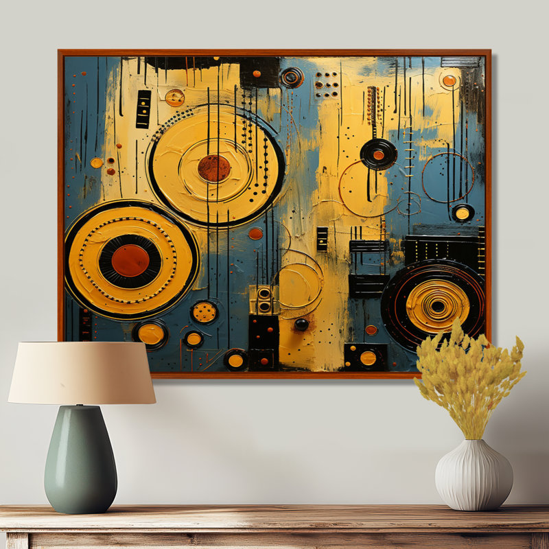 Cercle contemporain contemporain, collage - art mural africain, Toile avec cadre flottant brun, H 34 po x l 44 po x P 1,5 po