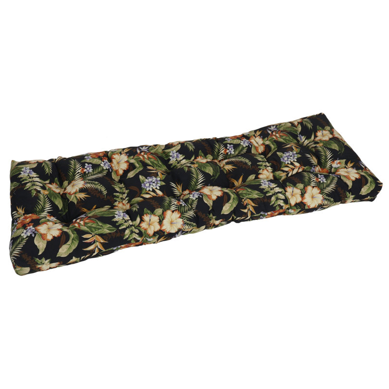 Coussin de causeuse d'extérieur touffeté, L 60 po x P 19 po, Vert / noir / floral ébène Freeport