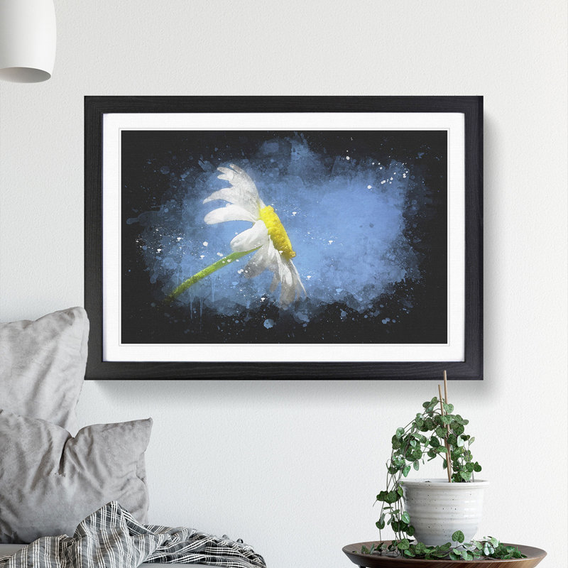 White Daisy Flower - Picture Frame Graphic Art, Black Framed, 48cm H x 65cm W x 2cm D