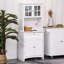 Garde-manger de 64,5 po Boaz, buffet élégant avec huche, armoire de rangement pour garde-manger avec porte en verre encadrée et espace pour micro-ondes-1972644278