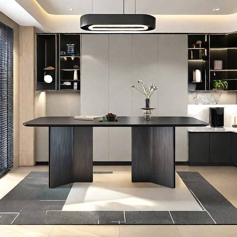 Table de salle à manger moderne en ardoise noire élégante, H 29,5 po x L 70,9 po x l 35,4 po