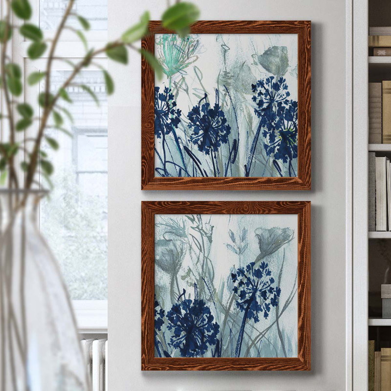 Indigo Field I - ensemble de 2 peintures sur toile encadrées, H 17 po x l 34 po x P 1,5 po, Cadre en érable