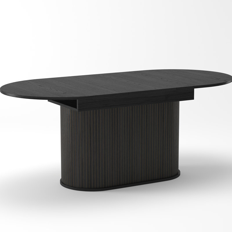 Table de salle à manger extensible de 55,11 po à 70,86 po avec pieds rayés pour le salon et la cuisine (noir)