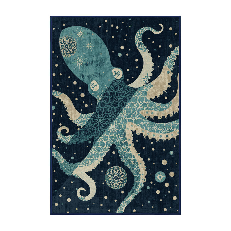 Machine Washable Newberry Kanaloa Global Inspired Moroccan Rug in Gray – Navy Binding, 7x10