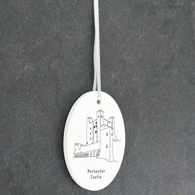 Rochester Castle Line Drawing Ceramic Oval Ornament Decorative Accent
