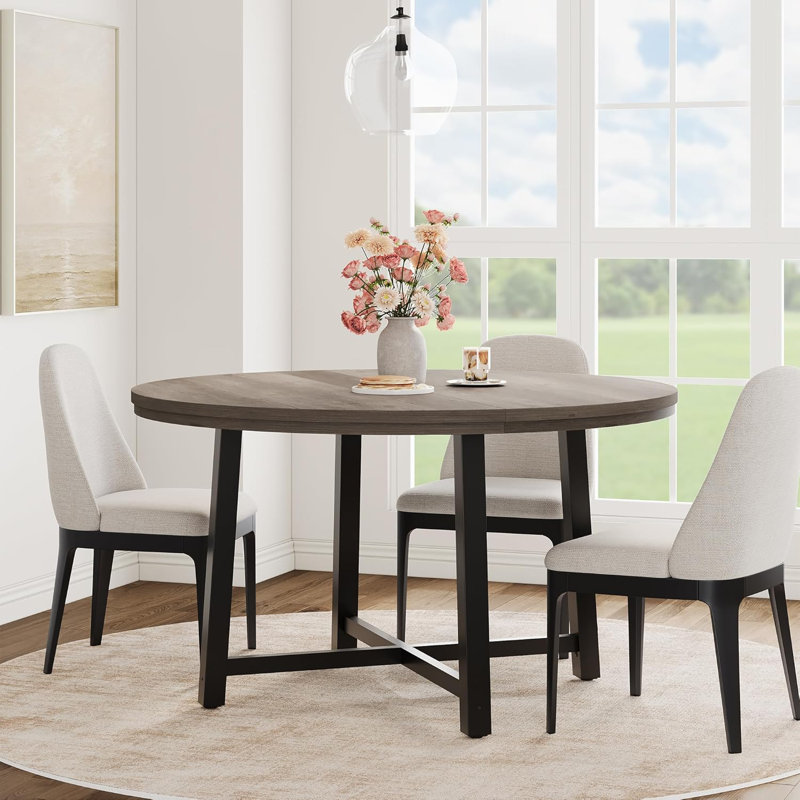 120 cm Round Wooden Dining Table, Gray, Gray, Gray
