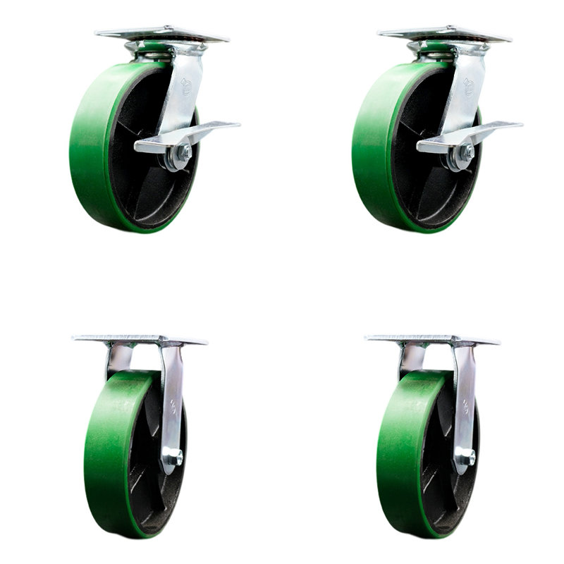 4-Piece Polyurethane and Cast Iron Caster Set, Green