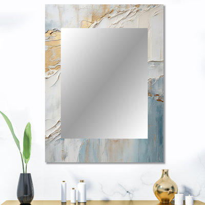 Minimalisme beige et gris vague Horizon II - grand miroir mural bord de mer, miroir unique beige, impression d'art en métal