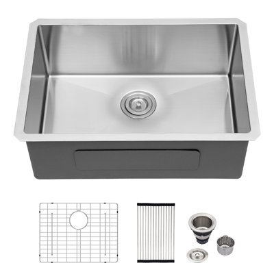 26" L x 18" W Undermount Kitchen Sink 16 Gauge Stainless Steel Kitchen Sink Single Bowl Kitchen Sink