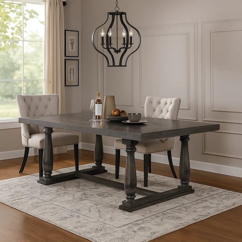 Table de salle à manger Romainville, Chêne gris vieilli