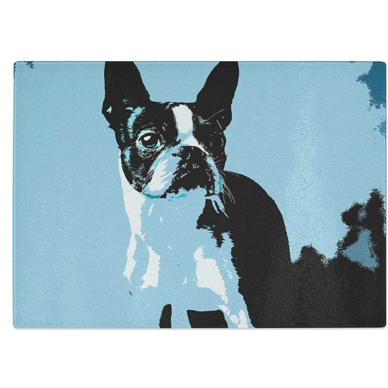 Tempered Glass Boston Terrier Dog Chopping Board, 39 cm W x 28.5 cm L