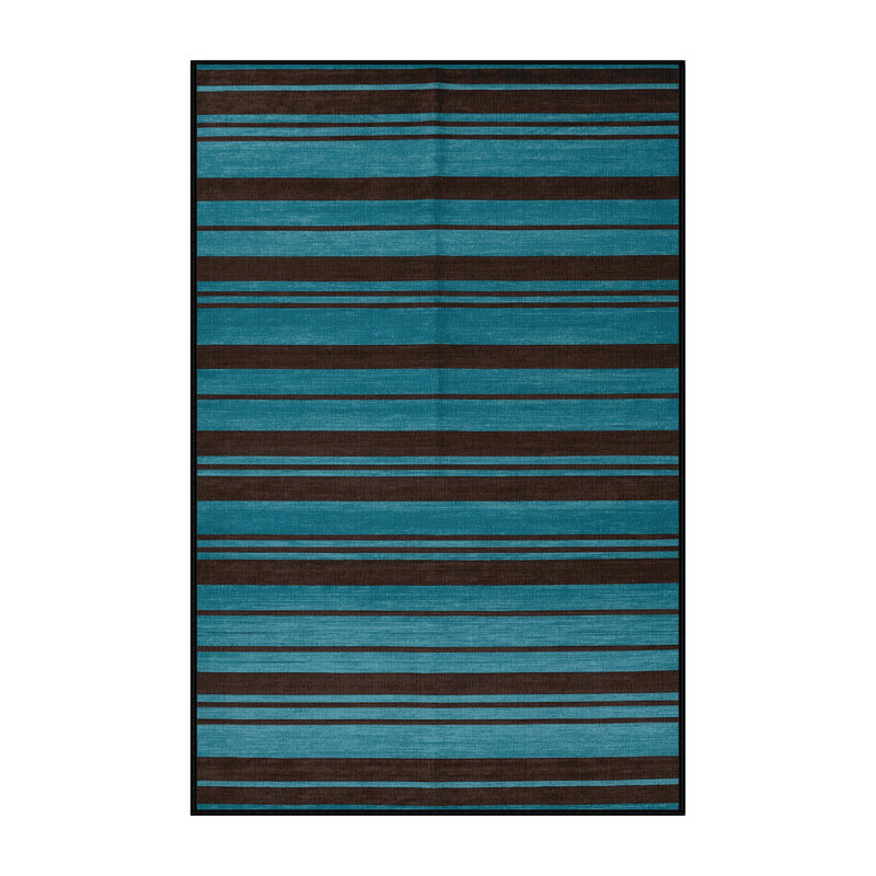 Machine Washable Horizontal Stripes Brown Area Rug, Runner 2' x 4'