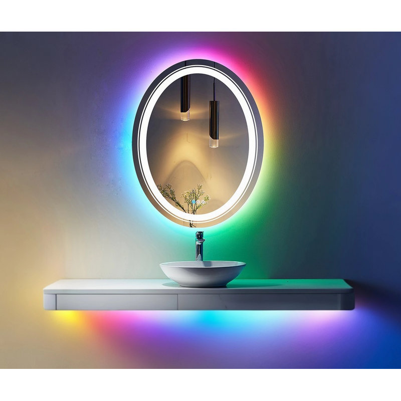 Aevar Super Bright Independent Controlled RGB Backlit & LED Frontlit Anti-Fog Tempered Glass Bathroom/Vanity Mirror with ETL & 3-Year Warranty