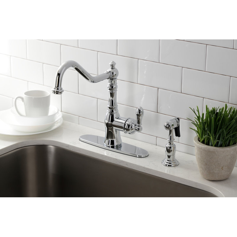 Robinet de cuisine à fixation sur comptoir à 2 ou 4 trous avec douchette en laiton Kingston Classic, Chrome poli