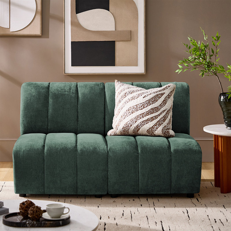 Shalon 56" Modern Modular Chenille 2-Piece Channel Tufted Loveseat , Green