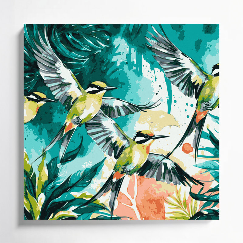 «Birds Tropical Kingbird», art mural sur toile verte, H 16 po x l 16 po