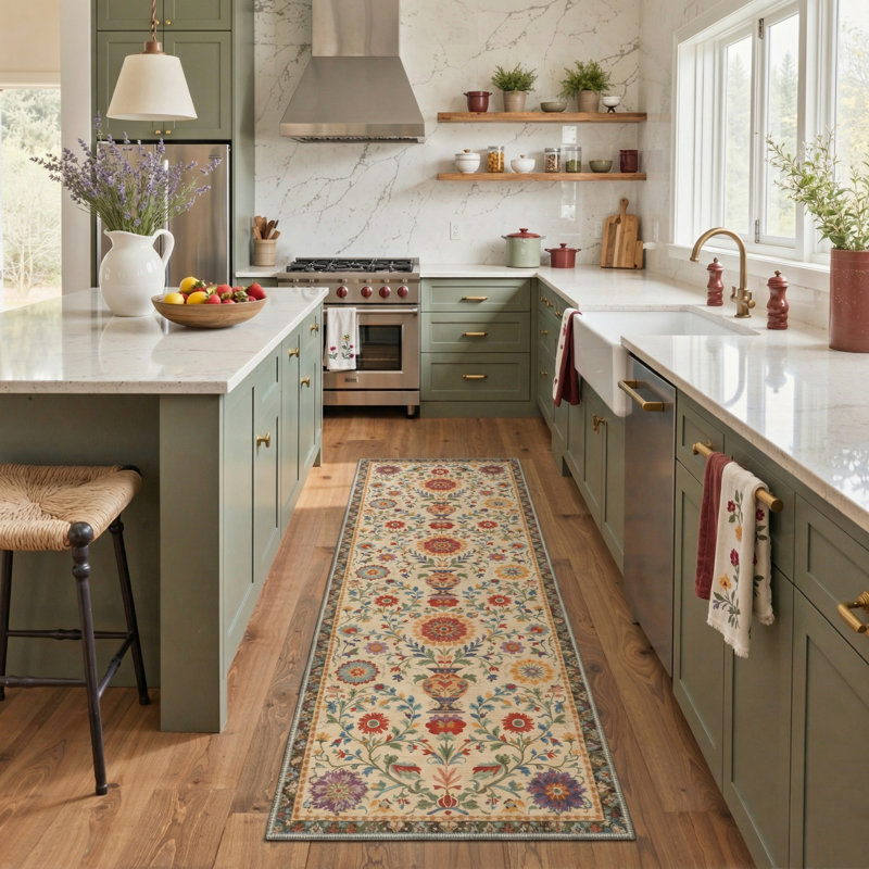 Astraea Vintage Machine Washable Beige Indoor Area Rug with Non-Slip Backing, Runner 2' x 6'
