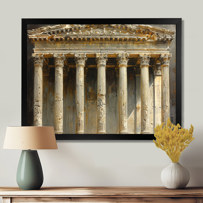 Décoration murale en pierre romaine beige - Monument, décoration murale, H 30 po x l 40 po, Cadre simple noir
