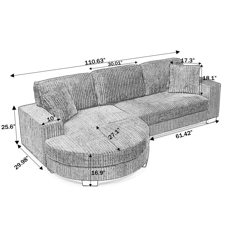 Convertible Comfort Corduroy L-shaped Sofa For Relaxation And Style