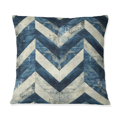 Coussin décoratif à chevrons bleu et beige
