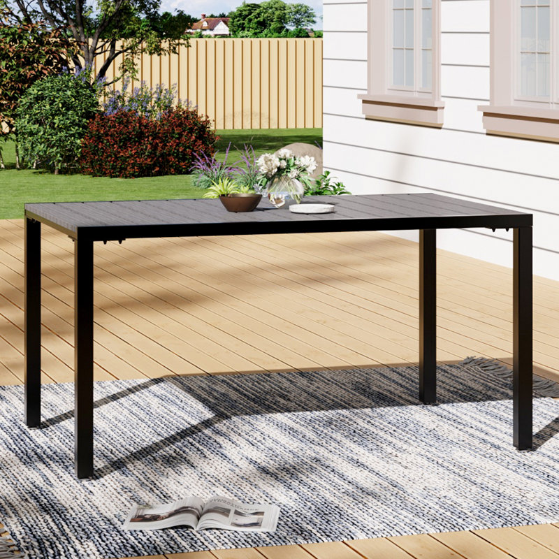 Aylesbury Rectangular Metal Outdoor Dining Table With Umbrella Hole , 150cm cm W 90cm cm D, Grey, 76cm H x 150cm W x 90cm D