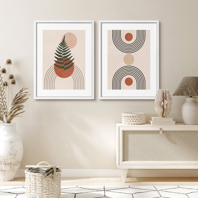 Art mural moderne Mid-Century abstrait, impression encadrée, affiches, petit art mural, Blanc, H 14 po x l 11 po