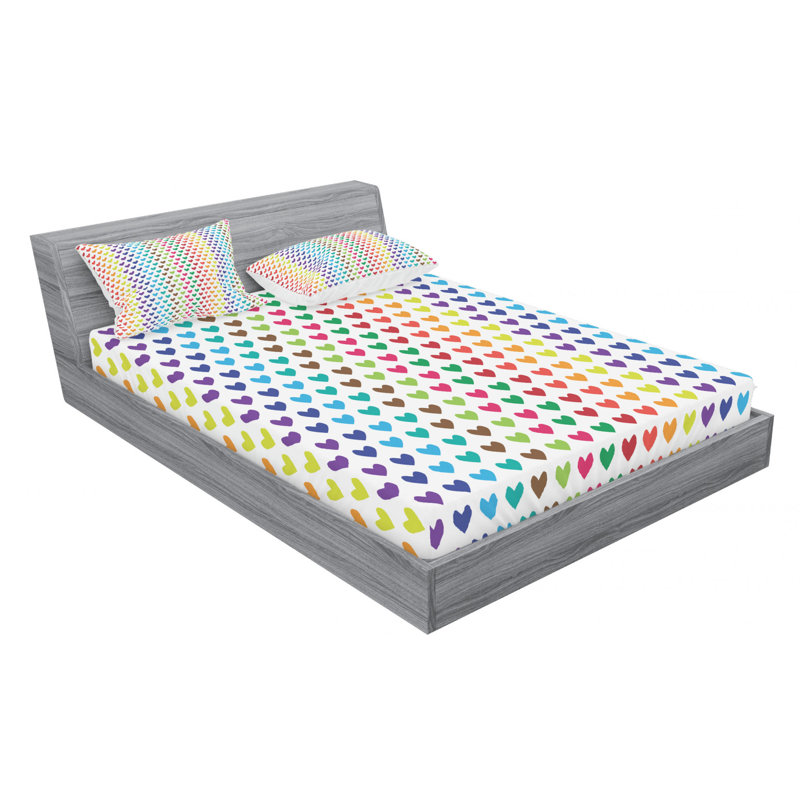 Microfiber Patterned Fitted Sheet, Full Fitted Sheet with 2 Pillowcases