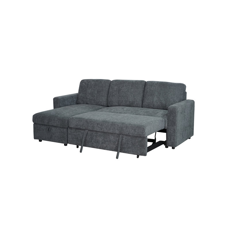 Movari Smart Corner Sofa Bed with Storage & Pull-Out Sleeper Modern Fabric L-Shaped Sofa with Chaise, Charcoal Polyester