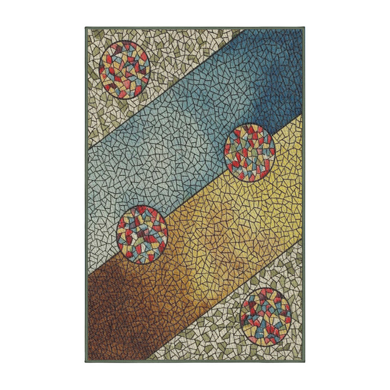 Tapis vert/rose à motifs Benesh, Rectangle 5 pi x 7 pi