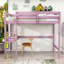 Lit mezzanine simple en bois avec bureau intégré, garde-corps et échelle-2128823704