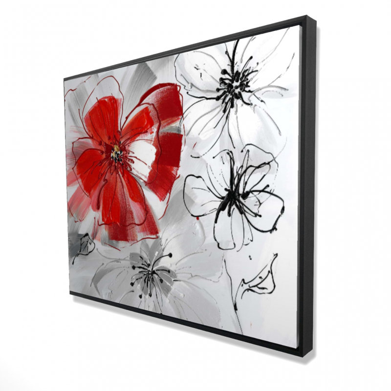 Red And Gray Flowers Print On Canvas, H 48 po x l 60 po