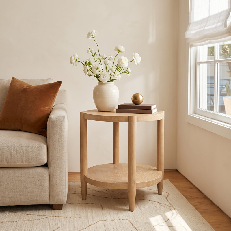 Reece Round End Table, Natural Wood