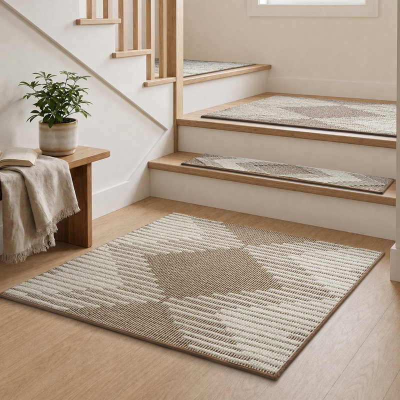 Tapis d'escalier antidérapant brun clair, 1, Square 2'6", Brown