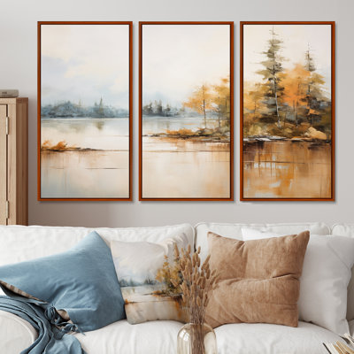 Minimalisme, lac, tranquillité, rivière, ensemble d'art mural