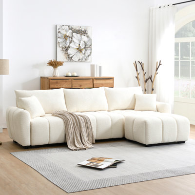 110" Modular Sectional Sofa, L Shape With Extra-Large Seat, Pull-Line Design, Movable Ottoman, High Density Foam, Free Combination, Sturdy Metal&Wood Frame, Boucle Fabric, 3 Colors