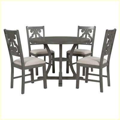 Table de salle à manger 5 pièces et 4 chaises en tissu avec pieds de table de forme spéciale