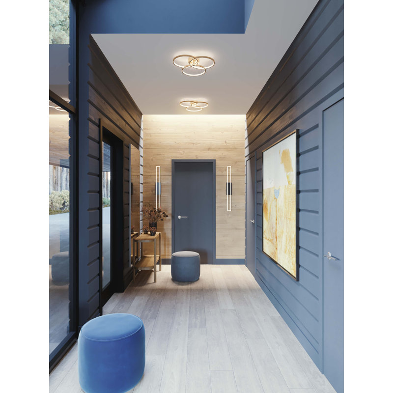 Mooty LED Flush Mount, Satin Brass, 3.5" H x 15.75" W x 15.75" D