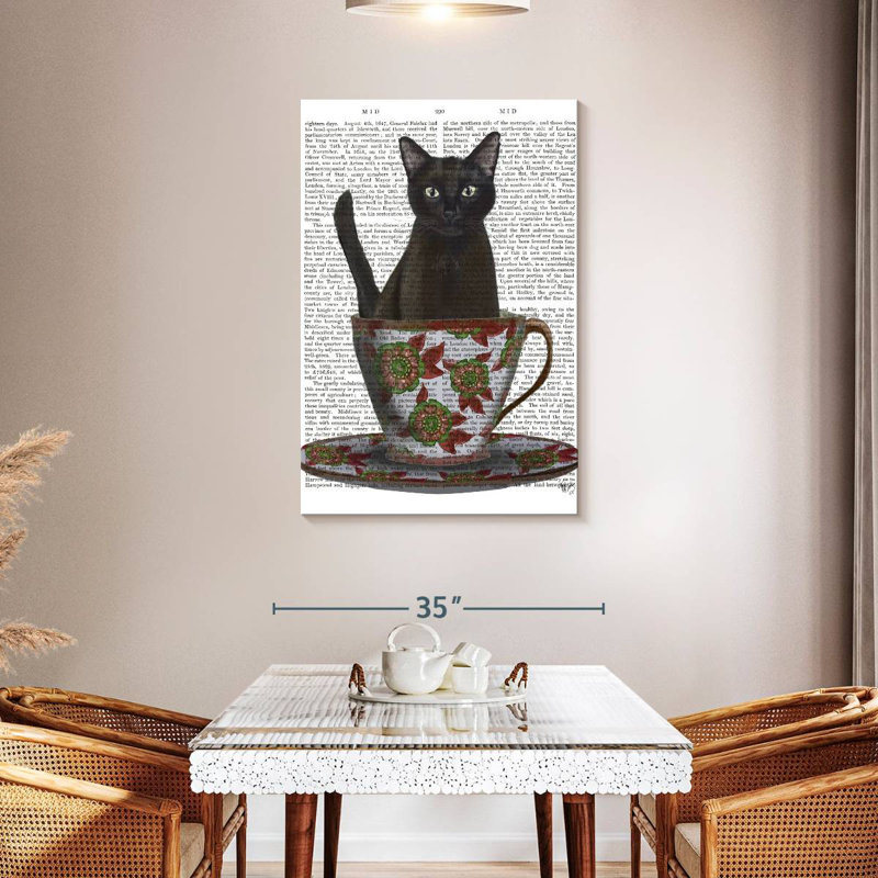 Ketti Black Cat In A Teacup I, 45" H x 30" W