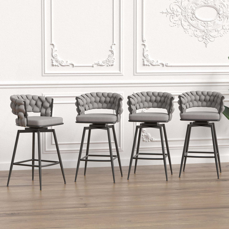 Ensemble de 2 tabourets de bar 28 po en lin tissé, tabourets à pieds sans îlot de cuisine réglable, tabourets pivotants à 360 degrés