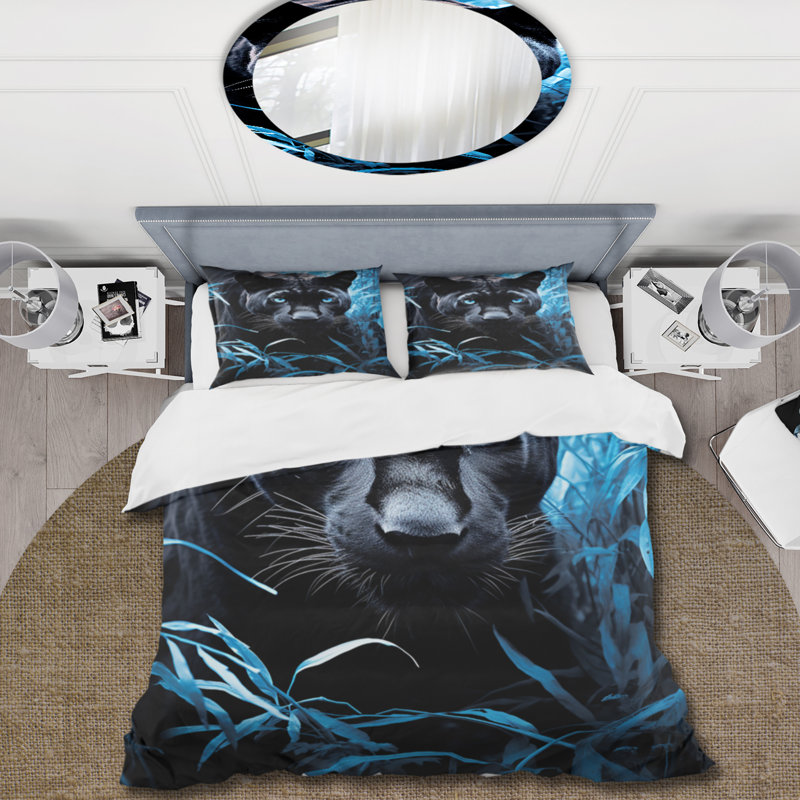 Ensemble de housse de couette noir et bleu avec cachette cachette infrarouge en microfibre / polyester