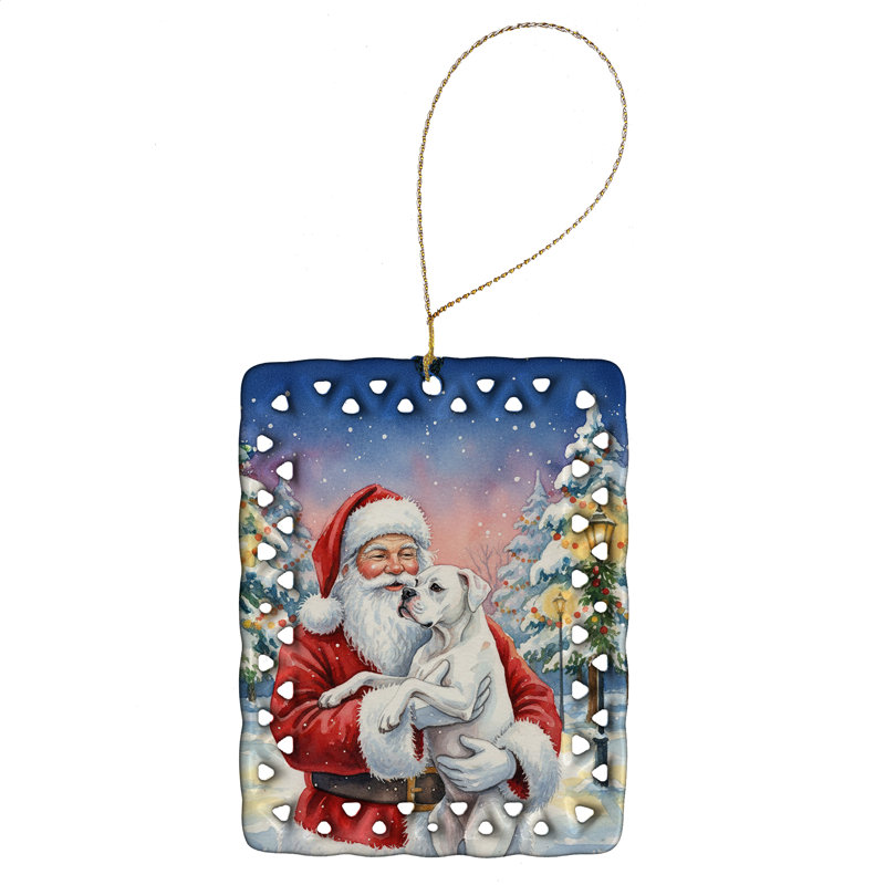 Ornement en porcelaine blanche avec un père Noël en porcelaine, Boxer blanc