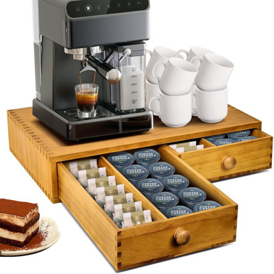 Organisateur de rangement K Cup, dosette à café en bois et porte-sachet de thé | Le support de cafetière à tiroir Kcup, le comptoir de cuisine à domicile peut contenir jusqu'à 30 dosettes